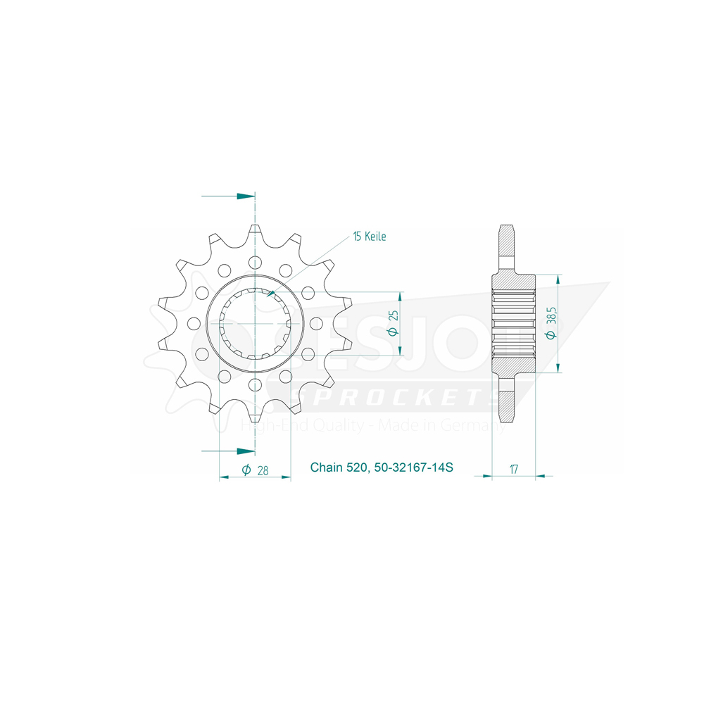 Esjot Front Sprocket 520-14T – Fits Ducati Hypermotard 698 Mono 2024 – E50-32181-14S